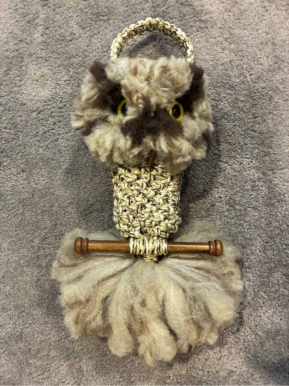 Vintage Handmade Fuzzy Owl hanging planter so unique, must see!